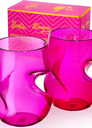 Dragon Glassware x Barbie Wine Glasses - 16 oz Magenta & Pink Wine Glasses Set of 2 - Stemless with Finger Indentations - Aerates Naturally - Barbie Gifts for Women