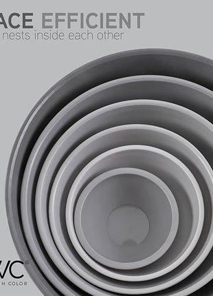 COOK WITH COLOR Mixing Bowls with Lids - 12 Piece Plastic Nesting Bowls Set includes 6 Prep Bowls and 6 Lids, Rhombus Design - Microwave Safe (Grey)