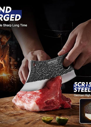3PCS Butcher Knife Set, Hand Forged Serbian Chef Knives & Meat Cleaver & Viking Knives, Meat Cutting Kitchen Knife Set for Home, Outdoor Cooking, Camping BBQ Gift Idea Men
