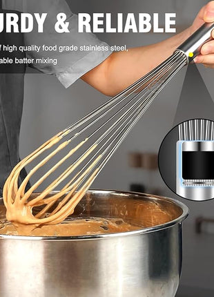 Walfos Whisks Large Whisk Set of 2, Heavy Duty Stainless Steel Wire Whisk Ideal For Beating Eggs, Mixing Batter & Blending Sauces.（13in+17in)