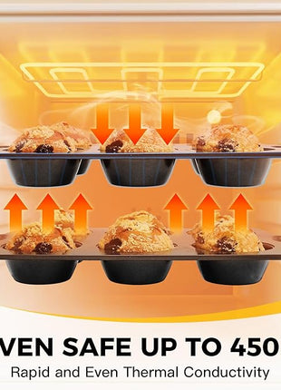 HONGBAKE Muffin Pan with 500 Cupcake Liners, Nonstick Cup Cake Tin for Baking,Premium 12 Cup Cheesecake Trays - Dark Grey