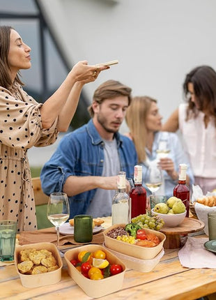 50 Sets 25oz Disposable Kraft Paper Bowls with Lids, Rectangle Paper Food Containers with Lids, Salad Bowls for Hot/Cold Food, Soup, Meal Prep, Ice Cream, Takeout, Party Supplies(750ml)