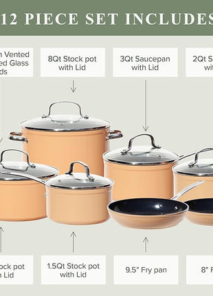 Nuwave Healthy Duralon Blue Ceramic Nonstick Cookware Set, Diamond Infused Scratch-Resistant, PFAS Free, Dishwasher & Oven Safe, Induction Ready & Evenly Heats, Tempered Glass Lids & Stay-Cool Handles