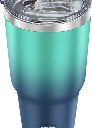 WETOWETO 30oz Tumbler, Stainless Steel Vacuum Insulated Water Coffee Tumbler Cup, Double Wall Powder Coated Spill-Proof Travel Mug Thermal Cup for Home Outdoor (Green-Blue Gradient, 1 Pack)