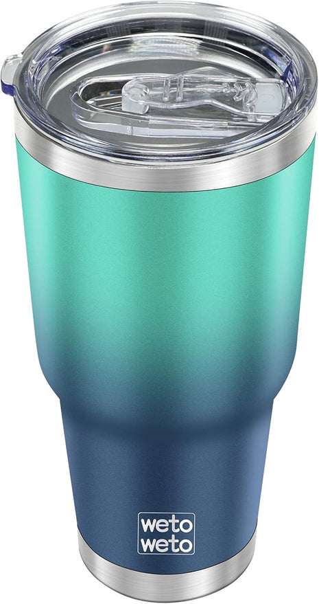 WETOWETO 30oz Tumbler, Stainless Steel Vacuum Insulated Water Coffee Tumbler Cup, Double Wall Powder Coated Spill-Proof Travel Mug Thermal Cup for Home Outdoor (Green-Blue Gradient, 1 Pack)