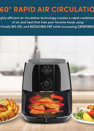 Elite Gourmet EAF4617 Electric Digital Hot Air Fryer, 1350Watts, Oil-Less Healthy Cooker, Timer & Temperature Controls, 4 Quart, Black