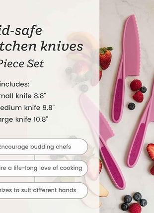 Starpack 'Finger Loving' Kid Safe Kitchen Knife Set of 3 - Kids Knife Set for Real Cooking - Serrated Edges Toddler Knife Sets for 3+ Year Olds - Montessori Knife Sets - BPA-Free Nylon Knives for Kids