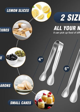 12PCS Ice Tongs Mini Sugar Tong - 2 Sizes 6 & 4 Inch Stainless Steel Small Serving Tongs, Small Kitchen Tiny Tong for Appetizers,Tea Party, Coffee Bar, Desserts (Silver)
