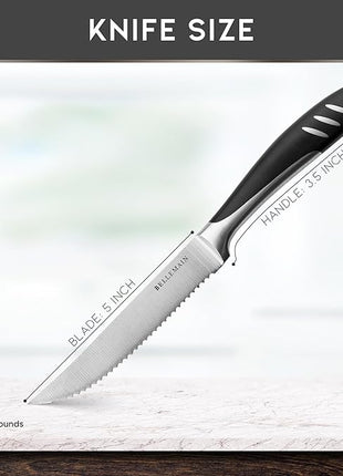 Bellemain Premium Steak Knives Set of 4, Kitchen Knife Sets with Steel Blades for Precise Cutting, Lightweight Steak Knife Set Stainless Steel & Durable, Serrated Steak Knives Dishwasher Safe