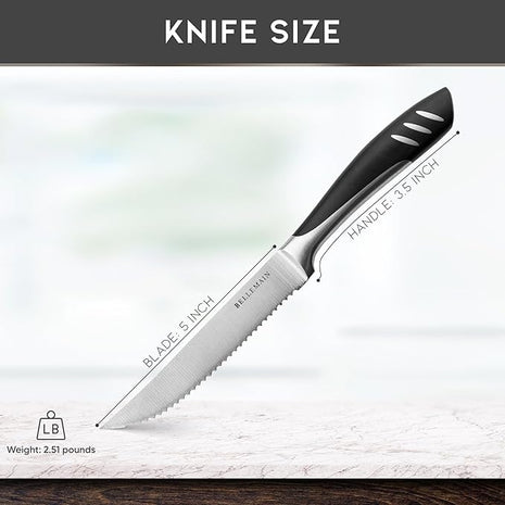 Bellemain Premium Steak Knives Set of 6, Kitchen Knife Sets with Steel Blades for Precise Cutting, Lightweight Steak Knife Set Stainless Steel & Durable, Serrated Steak Knives Dishwasher Safe