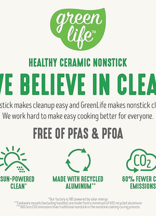 GreenLife 16 Piece Nonstick Cookware Set, Soft Grip Non-Toxic PFAS-Free Ceramic Pots & Pans, Dishwasher & Oven Safe, Frying, Sauce, Saute, Utensils, Glass Lids, Stay-Cool Handles, Wobble Free, Blue