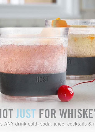 Host Whiskey Freeze Glasses, Double Old Fashioned Glasses, Chill Without Dilution for Brandy, Vodka, Gin, Rum, and Cold Brew Cocktails, Bourbon Gifts for Men, Home Bar, 9 oz, Set of 2, Grey