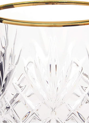 Lorren Home Trends Siena Collection Crystal Double Old Fashion Beverage Glass with Gold Band Design, Set of 4,10 FL OZ