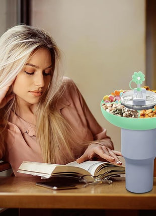 Snack Bowl for Stanley Cup 40 oz with Handle-Perfectly Compatible with Stanley Quencher H2.0 Tumbler 40 oz with Handle, Reusable Silicone Snack Tray, Stanley cup accessories (teal Snack Bowl)