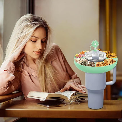Snack Bowl for Stanley Cup 40 oz with Handle-Perfectly Compatible with Stanley Quencher H2.0 Tumbler 40 oz with Handle, Reusable Silicone Snack Tray, Stanley cup accessories (teal Snack Bowl)