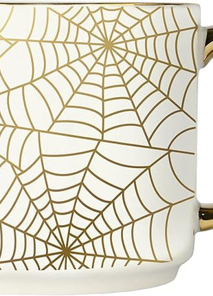 Sweet Water Decor Gold Spiderwebs Mug, 14oz Fine Bone China Coffee Cup with Gold Handle, Cute Halloween Decorations for Home, Spider Web Mug Fall Seasonal Decor, Spooky Season Gifts for Women