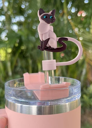 Velaco 10Pcs 0.4in/10mm Diameter Silicone Straw Covers Cap Compatible with Stanley 20 30&40 Oz Cup, Cute Cat Straw Toppers for Stanley 40 Oz Tumbler with Handle, Dust-Proof Straw Caps for Water Bottle