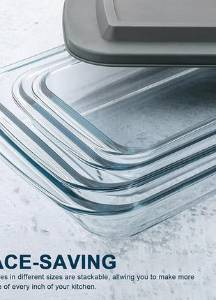 8-Piece Deep Glass Baking Dish Set with Plastic lids,Rectangular Glass Bakeware Set with Lids, Baking Pans for Lasagna, Leftovers, Cooking, Kitchen, Freezer-to-Oven and Dishwasher, Gray