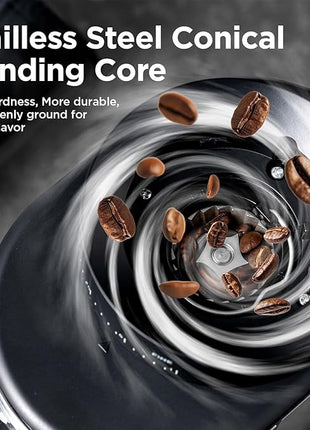 Burr Coffee Grinder, Electric Conical Coffee Bean Grinder With 30 Adjustable Grind Settings For 2-12 Cups, Sliver & Black