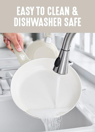 GreenLife Soft Grip 16 Piece Cookware Set, Non-Toxic PFAS-Free Ceramic Nonstick, Frying, Sauce, Saute, Utensils, Glass Lids, Stay-Cool Handles, Wobble Free, Dishwasher & Oven Safe, Cream