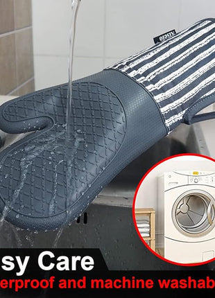 Silicone Oven Mitts Heat Resistant 932℉ with Waterproof & Non-Slip Kitchen Mittens, Set of 2 Extra Long Oven Gloves with Soft Cotton Terry Lining for Baking Cooking Barbecue