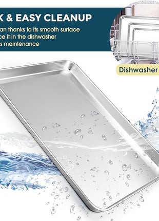 E-far Stainless Steel Baking Sheet Set of 3, 12.4”/10.5” /9.4” Cookie Sheet for Oven, Rimmed Metal Tray for Cooking Baking Bacon, Non-toxic & Dishwasher Safe