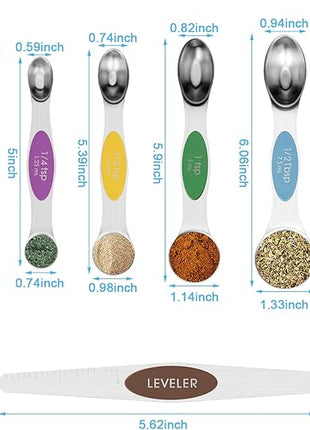 Aovchei 8 PCS Magnetic Measuring Spoons Set, Dual Sided, Stainless Steel Small Tablespoon, Teaspoons, Fits in Spice Jars, for Dry and Liquid, Multi-Color