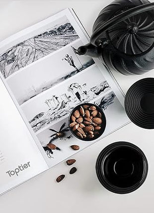 Tea Kettle, TOPTIER Japanese Cast Iron Teapot with Infuser, Cast Iron Tea Kettle Stovetop Safe, Wave Design Teapot Coated with Enameled Interior for 30 Ounce (900 ml), Midnight Black