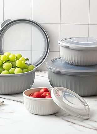COOK WITH COLOR Prep Bowls with Lids- Wide and Deep Nesting Plastic Small Mixing Bowl Set with Lids, 8 Piece Set - Wide Bowls, Gray