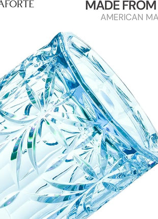 BELLAFORTE Shatterproof Tritan Plastic Short Tumbler, Set of 4, 13oz - Myrtle Beach Unbreakable Crystal Cut Old Fashioned Drinking Glasses for Whiskey - BPA Free - Dishwasher Safe - Blue