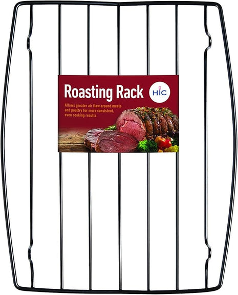 HIC Kitchen Roasting V-Shaped Baking Rack, Nonstick-Coated Steel, Fits Smaller Roasting Pans, 8 x 10.375 x 1.5-Inches