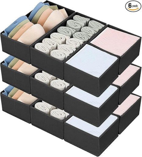 DIMJ Drawer Organizers, Set of 12 Clothes Drawer Organizer, Foldable Closet Drawer Organizer, Dresser Drawer Organizers Dividers for Baby Clothes, Socks, Belt, Tie (Black)