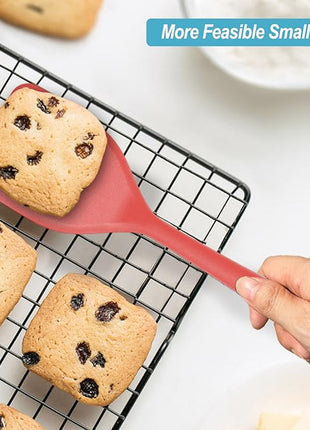 Silicone Spatula Turner Set, High Heat Resistant Spatulas with Seamless One Piece Design, Nonstick Rubber Flippers Utensils for Baking & Cooking,BPA-Free, Red, 11 IN