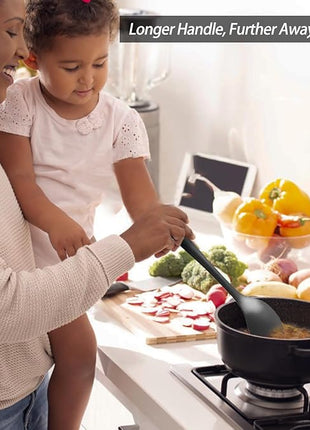 Silicone Spoons for Cooking - Extra Large Kitchen Spoons for Mixing, Serving, & Stirring - 600°F Heat-Resistant Non Stick Utensils Ladle - Dishwasher Safe, Solid,Black