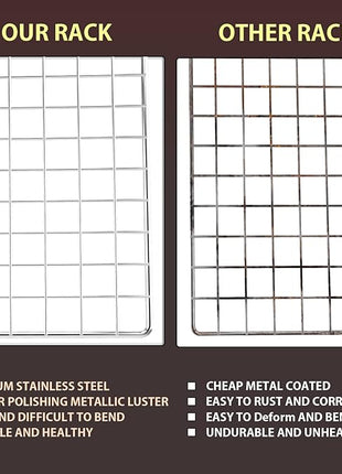 Cooling Rack for Baking 2-Pack, 16x10 Inches Baking Rack, Thick Wire Cookie Rack for Cooking, Roasting, Grilling, Drying, Oven Safe, Fits Half Sheet Pan, Silver