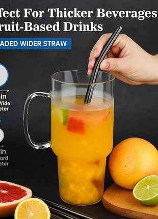 Tomorotec 40oz Straws, 14PCS Stainless Steel Replacement Straws for Stanley 40oz Adventure Quencher Travel Tumblers with Cleaning Brushes 2PCS, Food-Grade, Dishwasher Safe for Smoothies (Black)