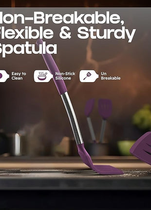 Silicone Spatula Set - Turner Spatulas Silicone Heat Resistant 600°F - Slotted & Solid Spatula for Cooking Fish, Eggs, Pancakes Flipper – Spatulas for kitchen use – Berry