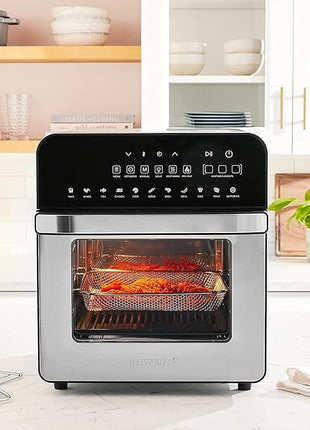 GoWISE USA 14.7-Quart Air Fryer Grill with Dual Heating Elements & Oven with Rotisserie, Dehydrator, Preheat and Broil Functions + 11 Accessories with 2 Recipe Books (Stainless Steel/Black), Ultimate