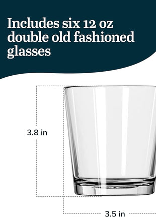 Libbey Bar Essentials Double Old Fashioned Glasses, 12 oz, Clear Restaurant Quality Drinking Glasses Set of 6, Modern Rocks Glass Set for Everyday Use