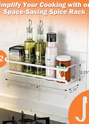 Spice Rack wall mounted 2 Pack, Space-Saving Spice Organizer for Spice Jars and Seasonings,Screw or Adhesive Hanging Spice Rack Organizer for Your Kitchen Cabinet,or Pantry Door,White