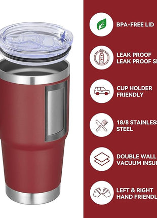 VEGOND 20 oz Tumbler Bulk with Handle Lid and Straw, Stainless Steel Insulated Travel Coffee Mug Set, Spill Proof Double Wall Metal Tumblers Cups, Wine Red 6 Pack