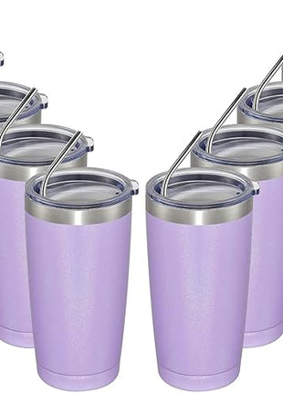 MEWAY 20oz Tumbler 8 Pack Double Wall Vacuum Insulated Travel Glitter Mug Bulk, Stainless Steel Tumblers with Lid and Straw, Powder Coated Coffee Cups for Woman(Rainbow Purple,Set of 8)