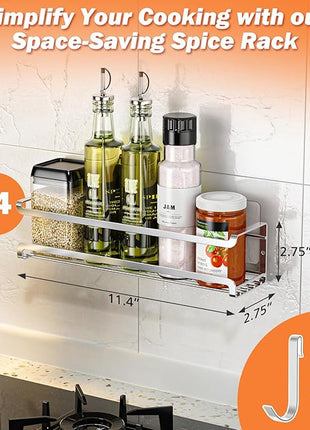 Spice Rack wall mounted 4 Pack, Space-Saving Spice Organizer for Spice Jars and Seasonings,Screw or Adhesive Hanging Spice Rack Organizer for Your Kitchen Cabinet,or Pantry Door,Chrome