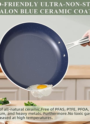 Nuwave Healthy Duralon Blue Ceramic Nonstick Cookware Set, Diamond Infused Scratch-Resistant, PFAS Free, Dishwasher & Oven Safe, Induction Ready & Evenly Heats,Tempered Glass Lids & Stay-Cool Handles