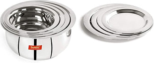 Sumeet Stainless Steel Belly Shape 4 Pc Tope/Cookware/Pot Set with Lid 380ML, 500ML, 780ML, 1.1Ltr, (Silver)
