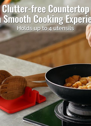 Zulay Kitchen Silicone Utensil Rest with Drip Pad for Multiple Utensils - BPA-Free, Heat-Resistant Spoon Rest & Spoon Holder for Stove Top - Kitchen Utensil Holder for Ladles & Tongs - Red