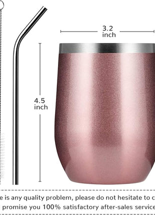 MEWAY 12oz/8 Pack Wine Tumbler Glasses with Lid - Stemless Double Wall Vacuum Stainless Steel Travel Tumbler - Keeping Cold & Hot for Wine,Coffee,Cocktails,Drinks (Rose gold,Set of 8)