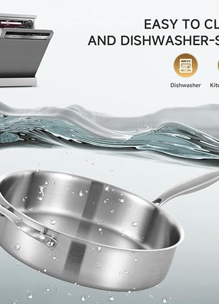 LOLYKITCH Whole Body Tri-Ply Stainless Steel 5.5 QT Sauté Pan with Lid,12 Inch Deep Frying Pan,Jumbo Cooker,Dishwasher and Oven Safe,Detachable Handle.