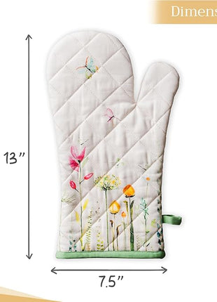 Maison d' Hermine Oven Gloves 100% Cotton Oven Mitt 7" x 13" with Loop Heat Resistant, BBQ, Cooking Gloves, Baking, Grilling, Kitchen, Handling Hot Pans Spring/Summer (Pack of 1, Botanical Fresh)