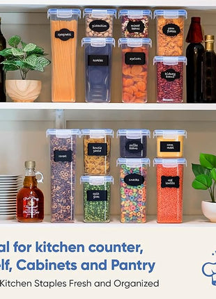 Airtight Food Storage Containers Set with Lids For Kitchen Organization 14 Pack - BPA Free Food Canisters With Labels, Marker & Spoon Set For Pantry Organization And Storage - Royal Blue